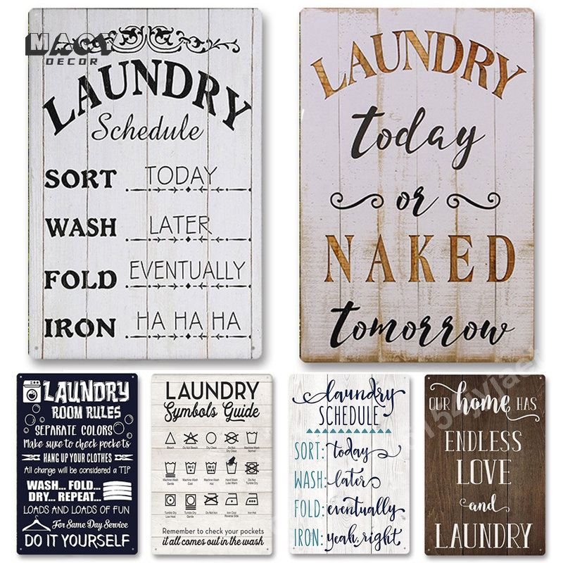 Home Bathroom Wall Decor - Slogan Metal Tin Sign Laundry Room