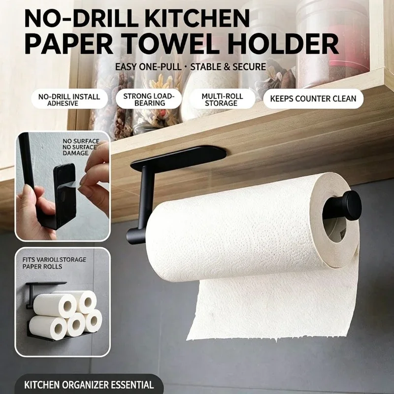 Home Bathroom Shelf - Paper Roll Holder Towel Rack Hanging